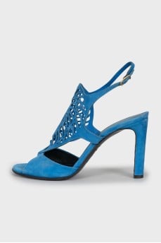 Suede sandals with perforated heels