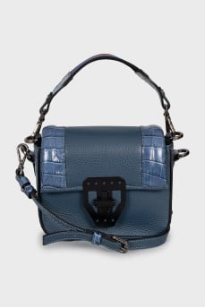 Leather blue bag with keychain
