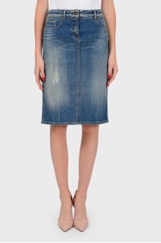 Джинсова спідниця з високим розрізом