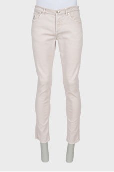 Men's Beige Button Jeans
