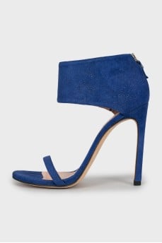Blue suede stiletto heel sandals