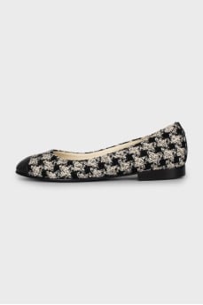 Black and white textile ballet flats