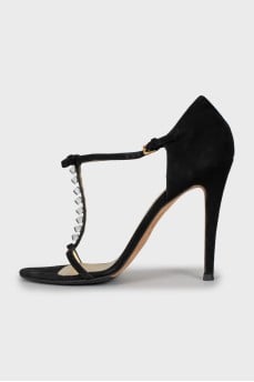Suede sandals with crystals