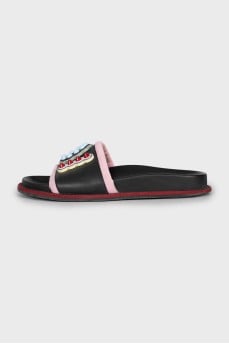 Leather flip flops with colorful studs