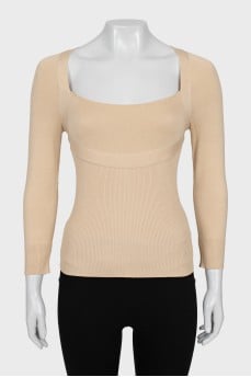 Fitted long sleeve top with square neckline