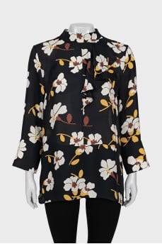 Silk blouse with floral print and tag