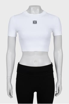 Cropped T-shirt with branded embroidery