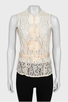 Lace button up tank top