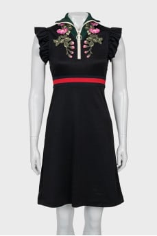 Black dress with floral embroidery
