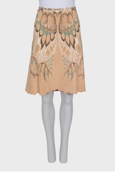 Beige printed leather skirt