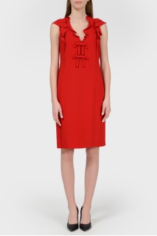 Red straight dress with ruffles with tag