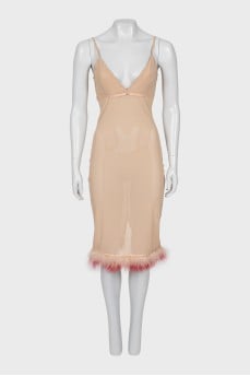 Mesh dress with feathers with tag