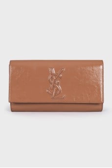 Leather clutch with embroidered logo