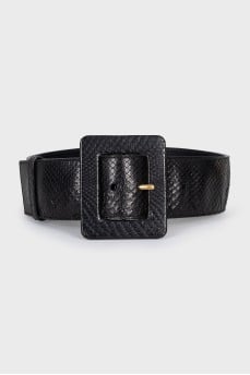 Black leather belt with massive buckle