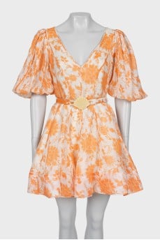Linen and silk dress with floral print