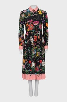 Black silk dress with floral print