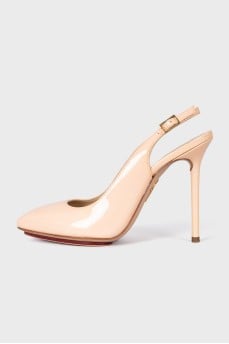 Beige Patent Leather Slingbacks