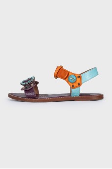 Three-color sandals with crystals