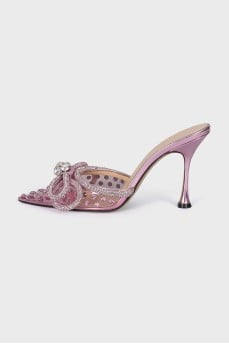 Pink mules decorated with rhinestones