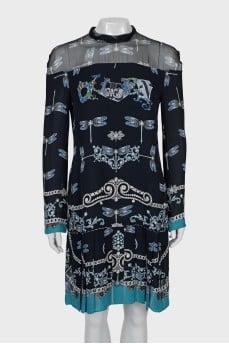 Printed dress with mesh top