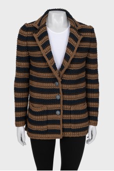 Knitted striped wool cardigan