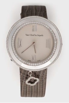 White gold watch with diamond lines