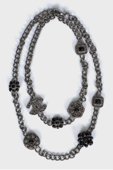 Gray necklace with black crystals