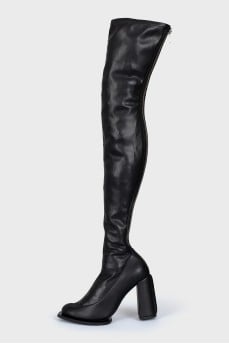 Leather over the knee boots with zip