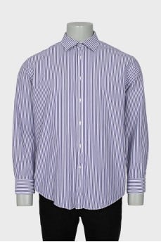 Men's White Shirt with Purple Stripes