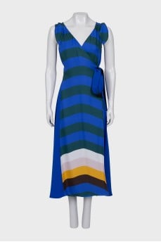 Wrap dress with striped print