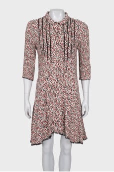 Dress with print decorated with lace