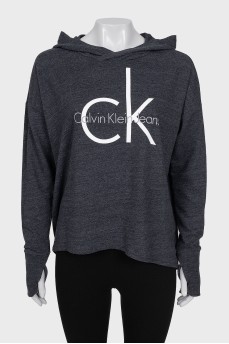 Gray hoodie with brand logo