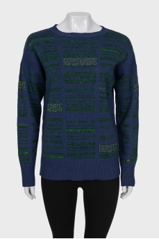 Cashmere sweater decorated with rhinestones
