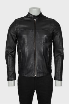 Men's leather jacket with quilted elements