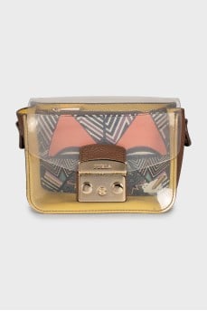Leather bag with transparent flap