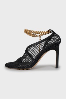 Shoes with gold chain in mesh