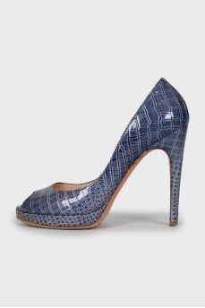 Blue leather open toe shoes