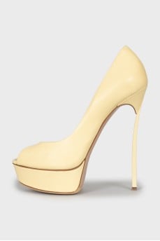 Leather open toe stiletto heels