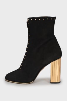 Suede ankle boots with gold heels