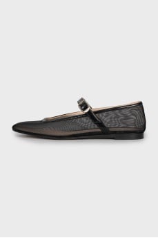 Mesh ballet flats with buckles