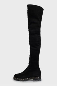Suede over the knee boots decorated with lacing
