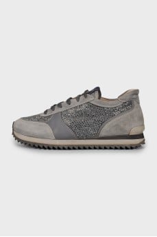 Suede sneakers with rhinestones