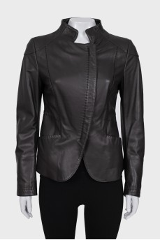 Leather jacket with accent stitching