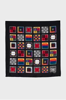 Black silk scarf with signature print