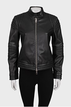 Leather jacket with collar