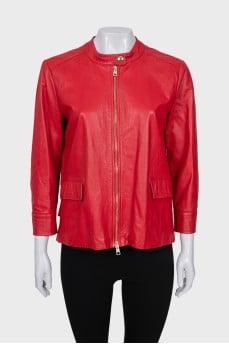 Leather jacket with frills