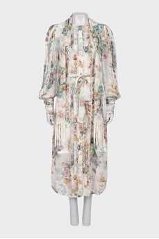 Silk dress with frills and fringe