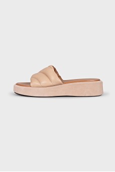 Suede and leather flip flops