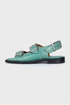Green embroidered sandals