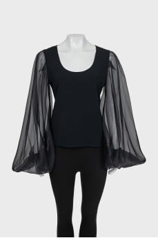 Black blouse with transparent sleeves
